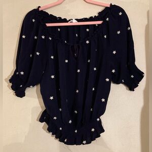 Love Tree Midnight Blue Blouse with Stitched Star Accents